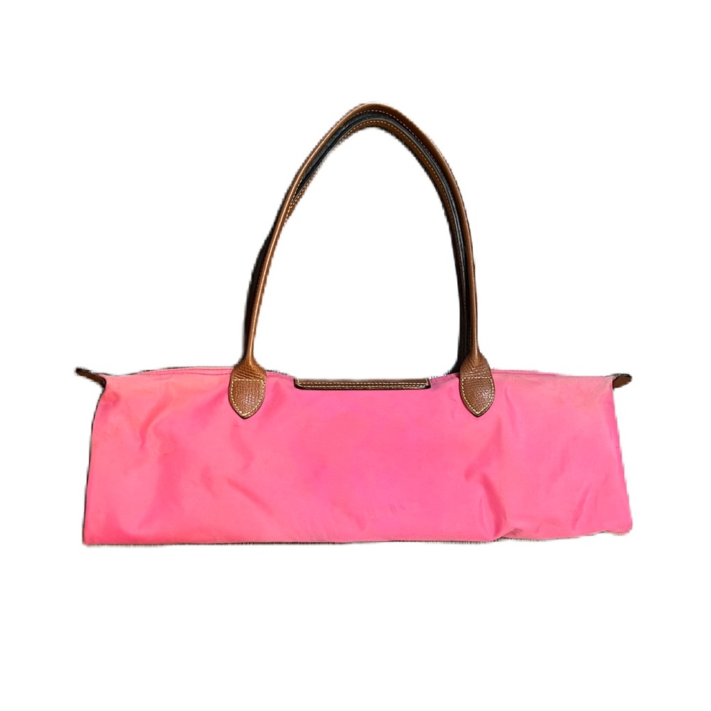 Longchamp Le Pliage Original tote, in pink nylon with brown leather trim. Used - Picture 10 of 14